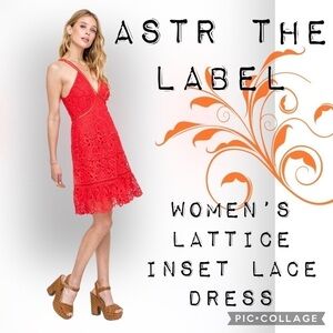 ASTR - THE LABEL WOMEN’S CORAL RED LATTICE INSET LACE DRESS!